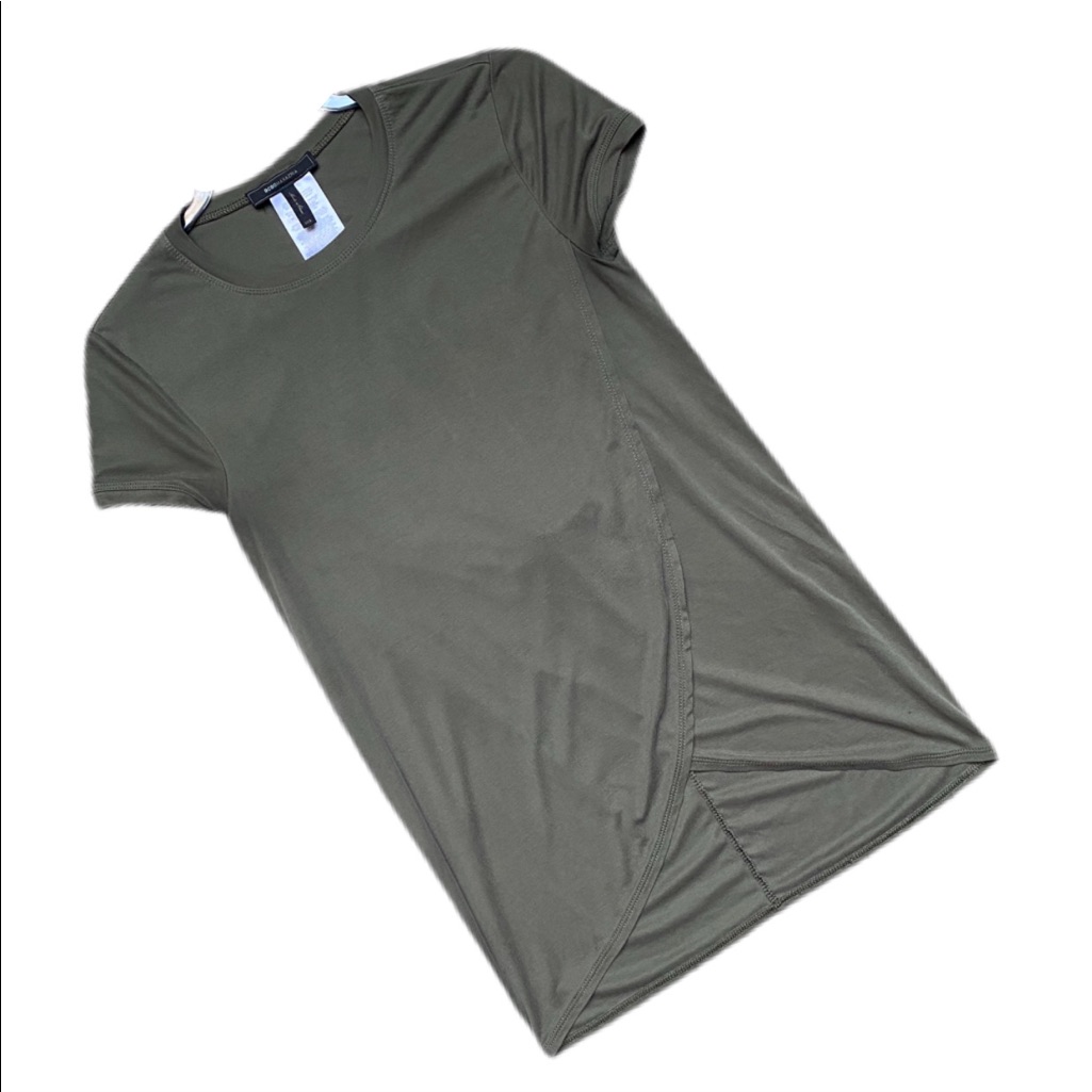 Bcbgmaxazria Short Sleeve Mock Neck Drape Blouse